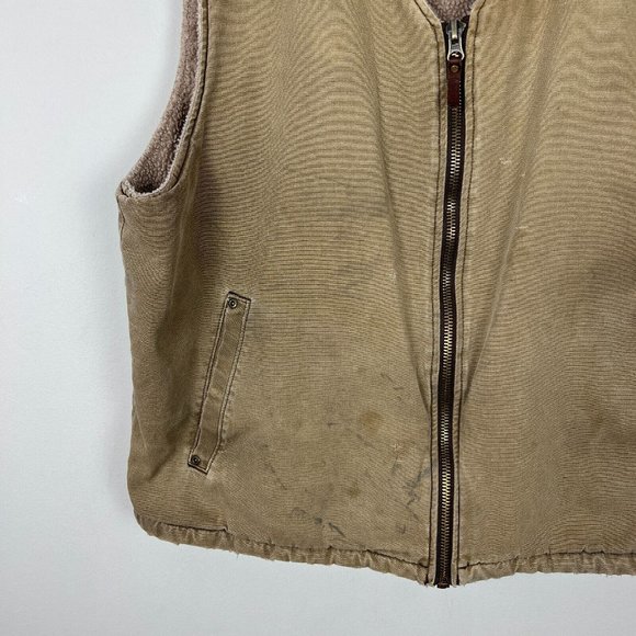 Woolrich Vest Men XL Brown Sherpa Fleece Lined Canvas Full Zip Work Outdoor WORN - Picture 5 of 16
